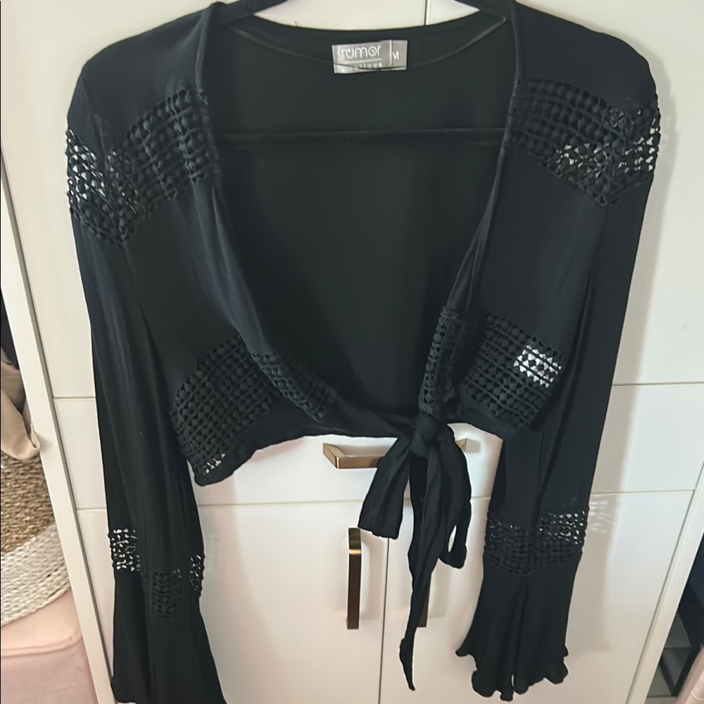 Straight from L.A. NWOT Black Tie-Front Top with Crochet Details